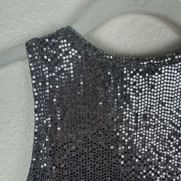 Hashttag In Trend High Neck Sequin Disco Party Tank Top Silver XS - Picture 9 of 12